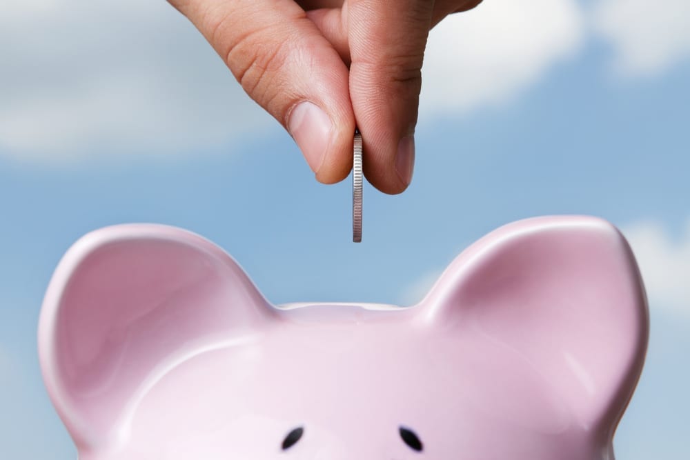 [coin put into piggy bank]